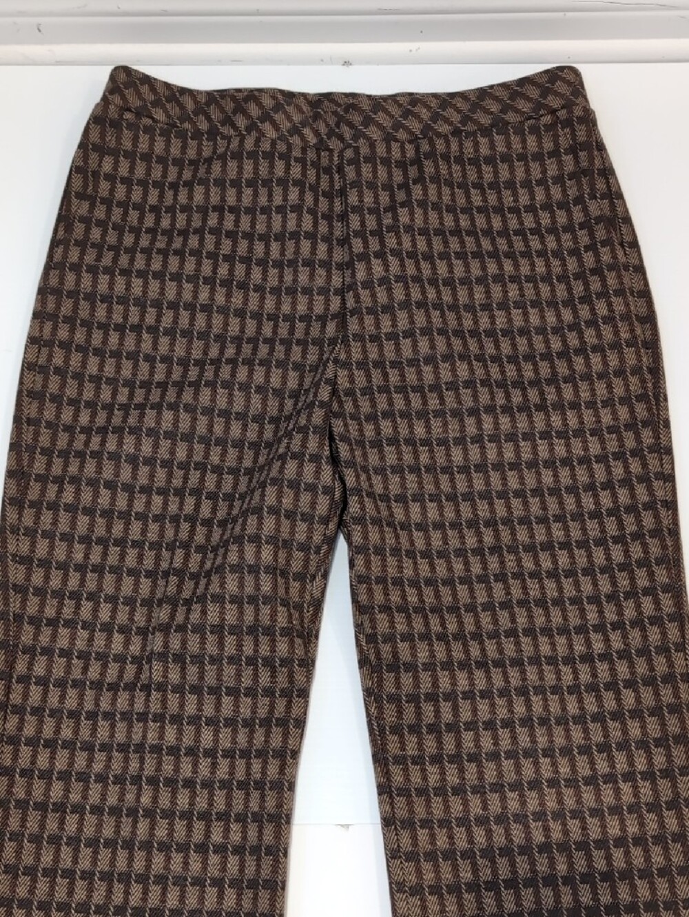 Lyse Spenard Brown Plaid Slip On Pants Straight Leg Small Retro Geometric